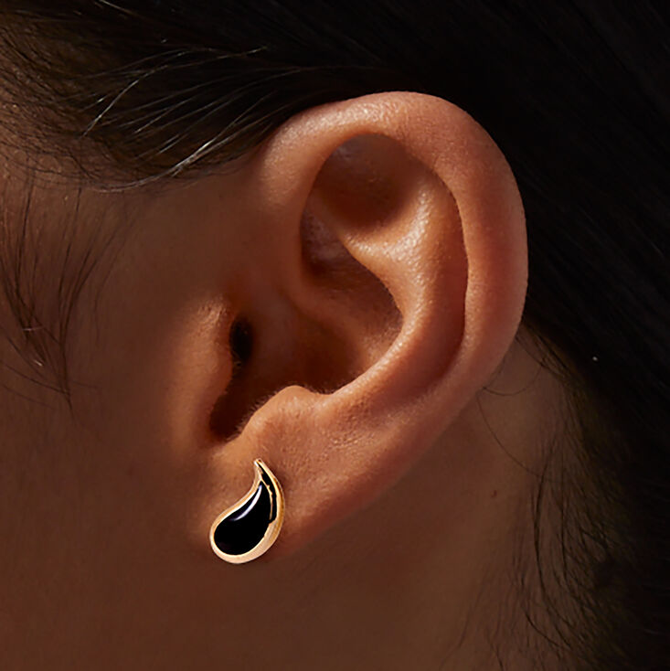Gold-tone Black Enamel Stackable Stud Earrings - 3 Pack,