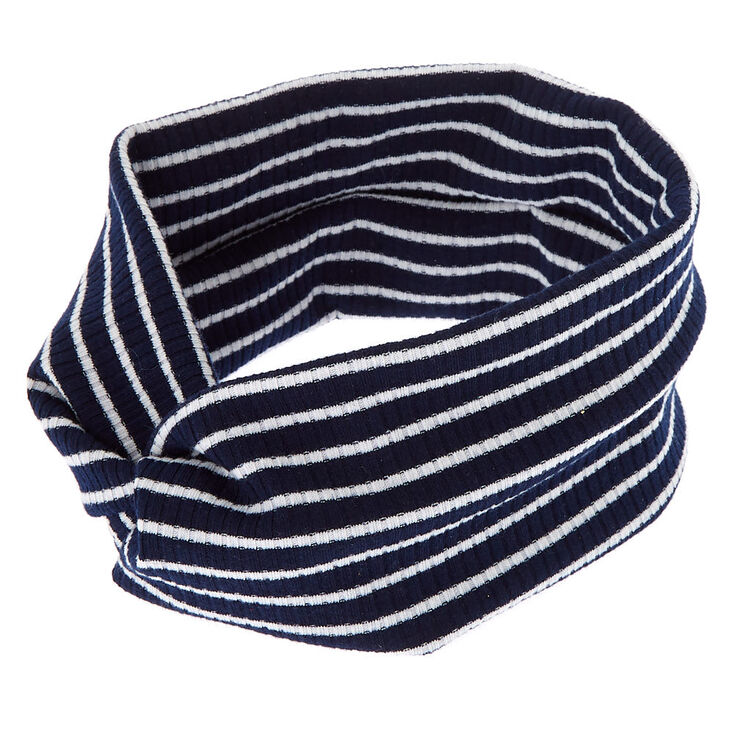 Claire's Bandeau à rayures en tricot côtelé bleu marine