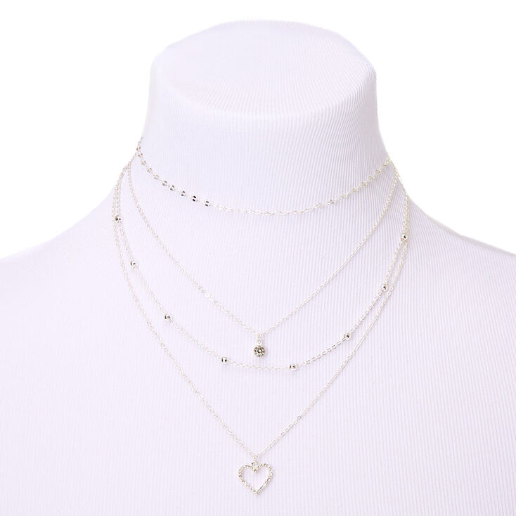 Claire's Collier multi-rangs cœur couleur argentée