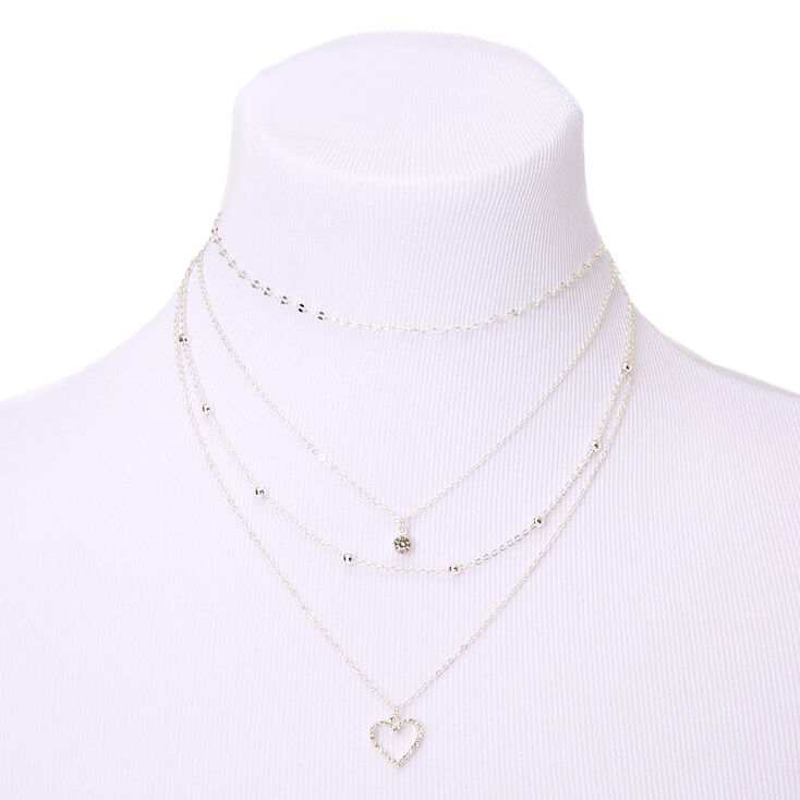 Silver Heart Multi Strand Necklace,