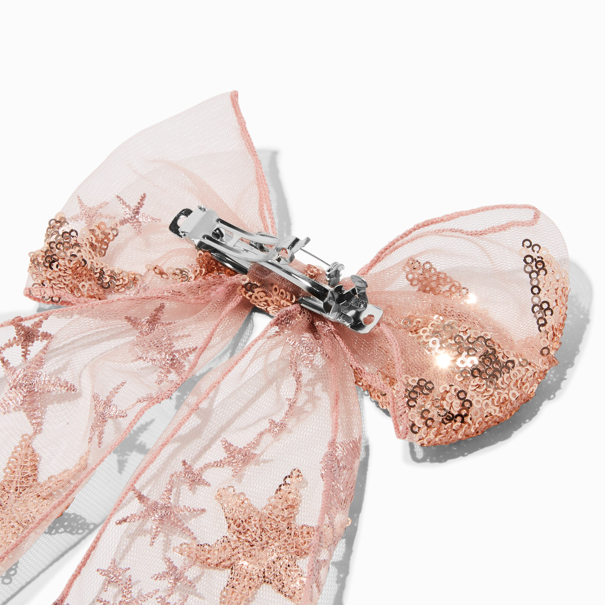 Grande barrette à nœud étoile à sequins rose tendre,