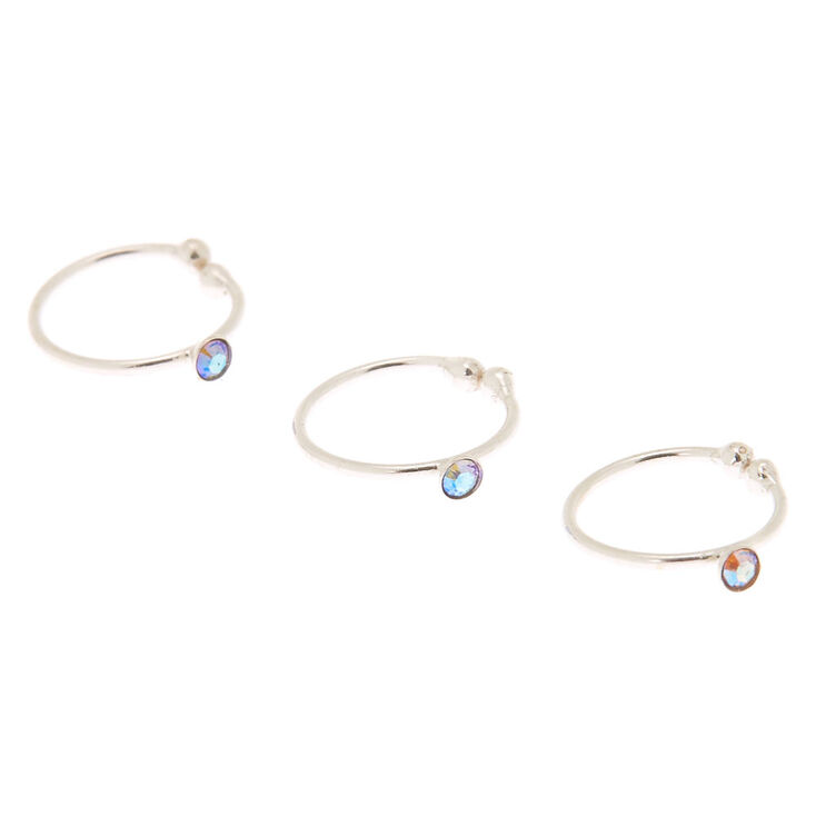 Claire's Assortiment de 3 faux anneaux de nez couleur argenté avec strass Swarovski®