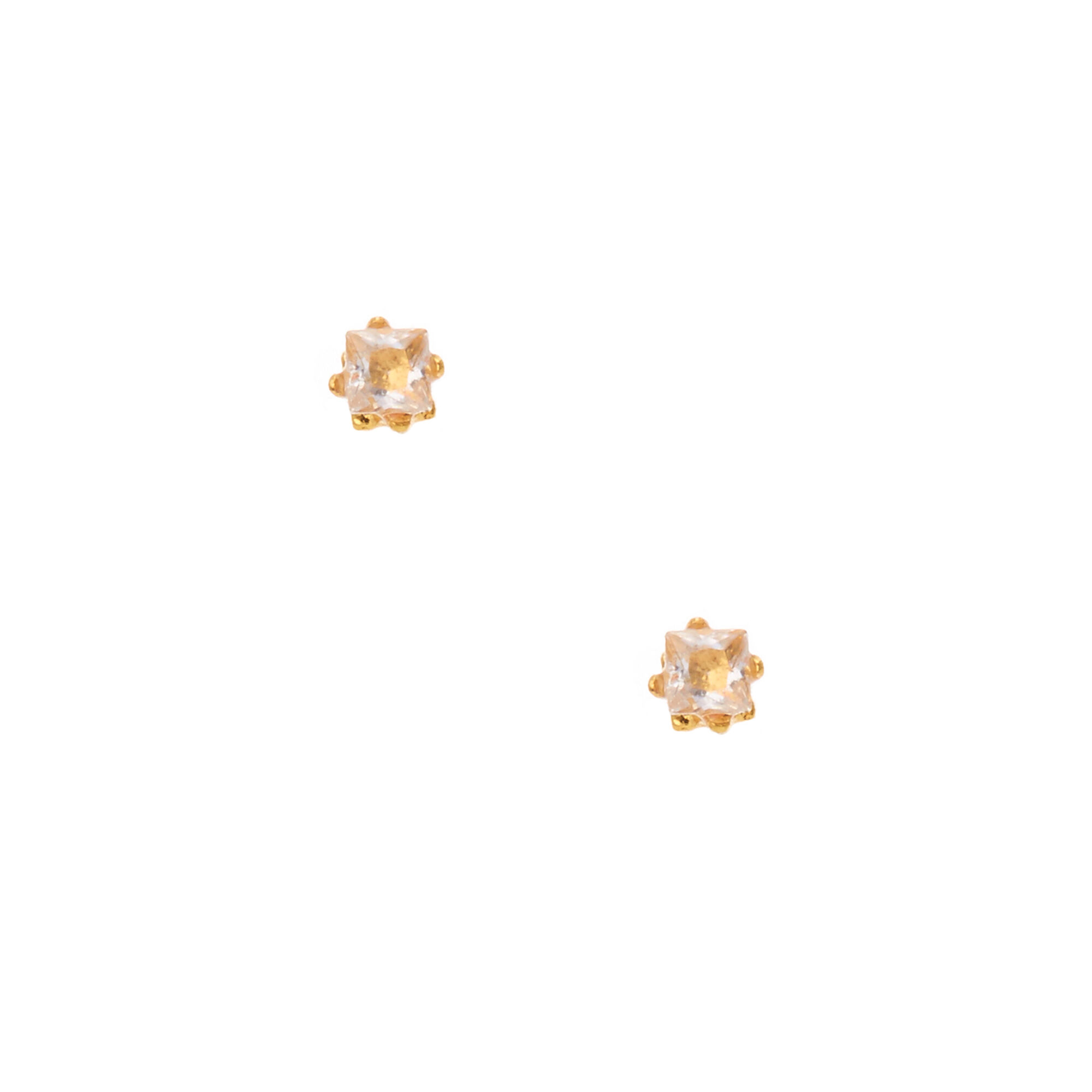 View Claires 18Ct Plated Cubic Zirconia Square Stud Earrings 2MM Gold information