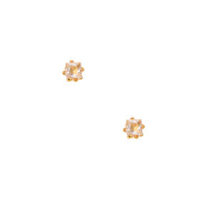 18ct Gold Plated Cubic Zirconia Square Stud Earrings - 2MM,
