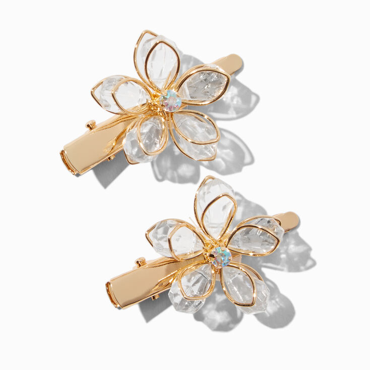 Claire&#39;s Club Gold Rhinestone Flower Hair Clips - 2 Pack,
