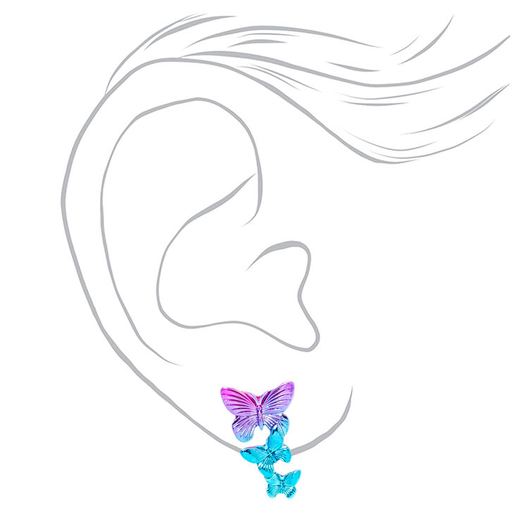Blue Ombre 1.5&quot; Butterfly Drop Earrings,