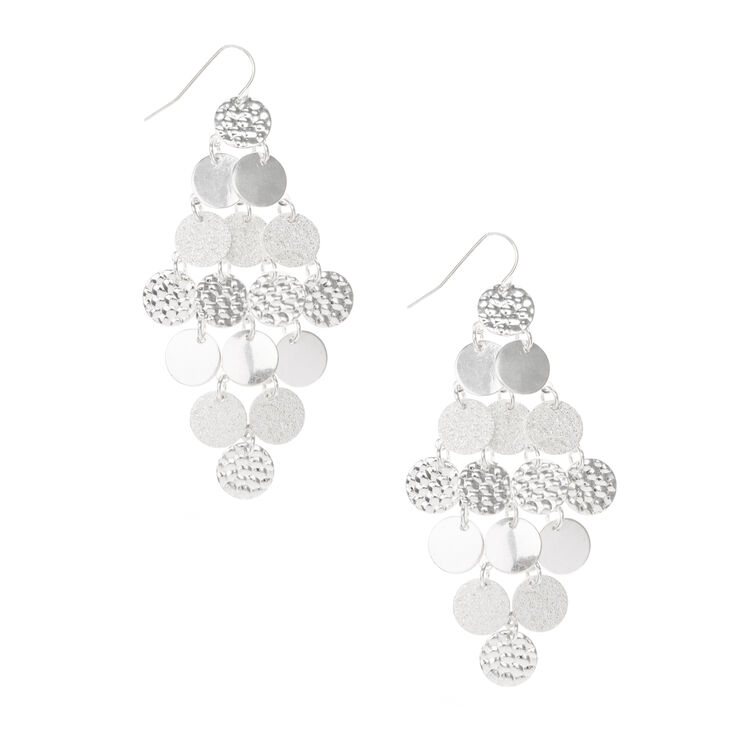 Silver Disc Drop Earrings,