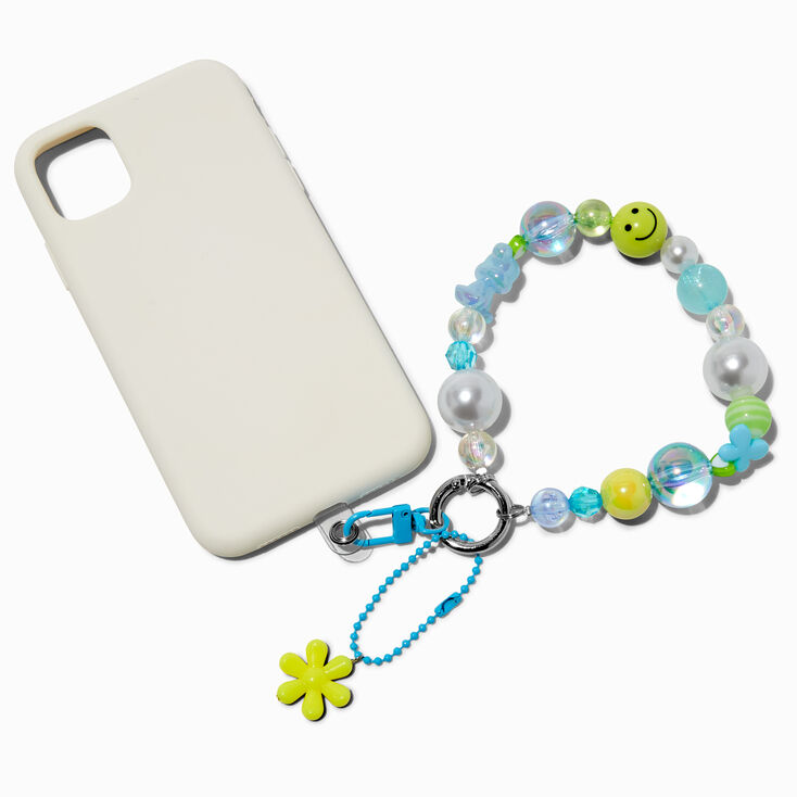 Dragonne pour portable perl&eacute;e bleue,