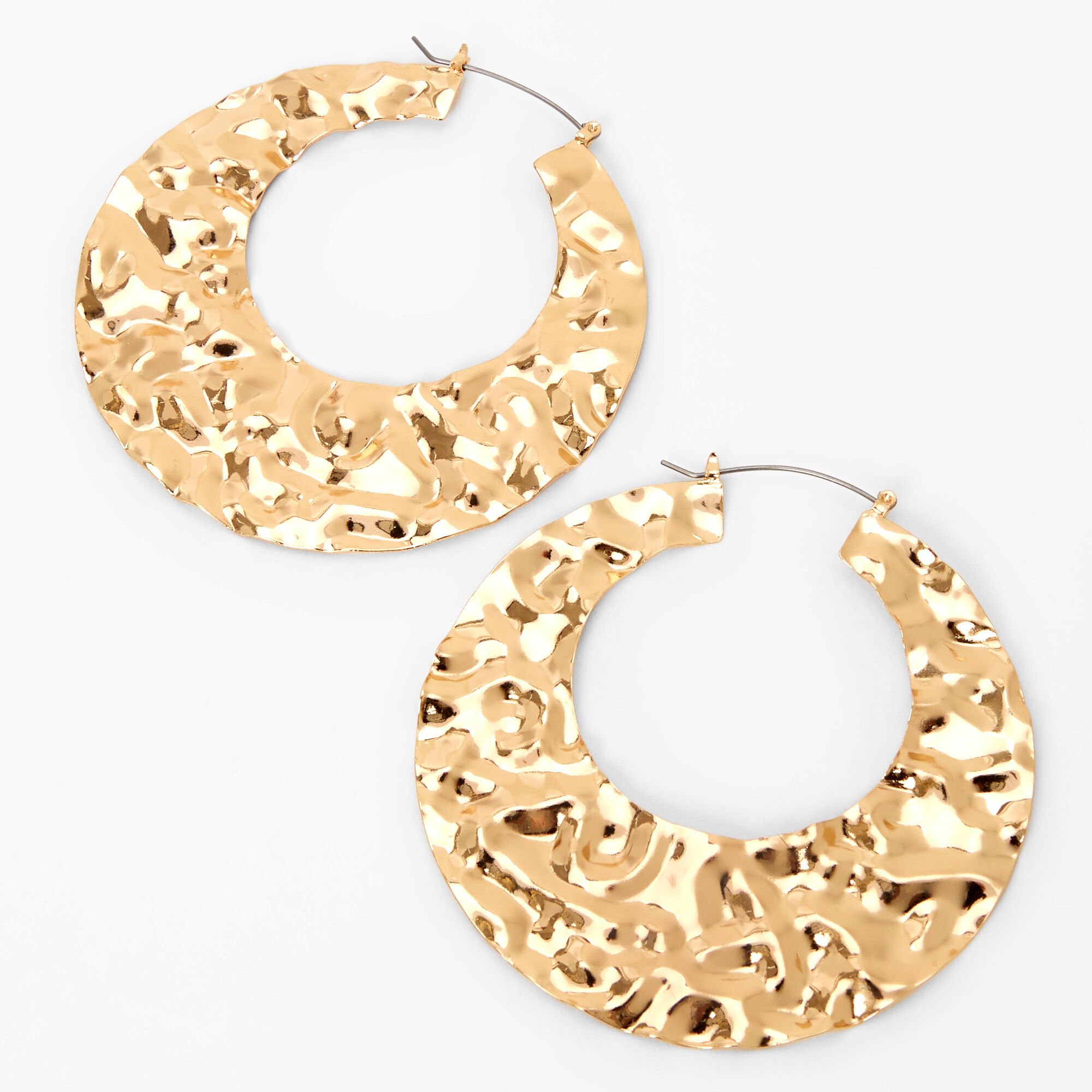View Claires Tone Textured 80M Hoop Earrings Gold information