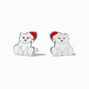 Sterling Silver Polar Bear Santa Hat Stud Earrings,