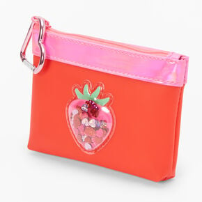 Mini pochette porte-cl&eacute;s &agrave; paillettes mobiles fraise rouge,