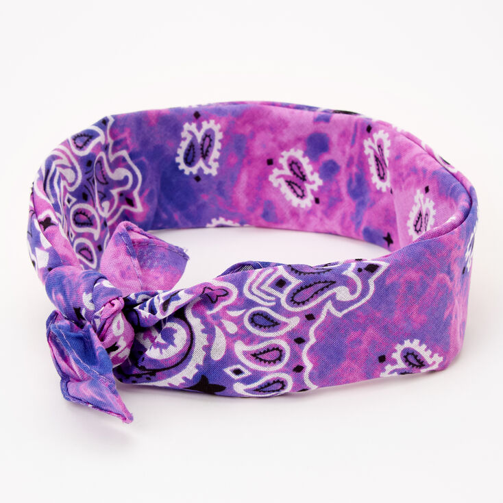 Tie Dye Paisley Bandana Headwrap - Purple &amp; Pink,