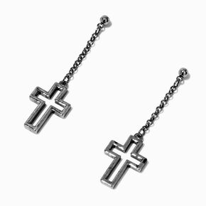 Silver-tone Open Cross Drop Earrings,