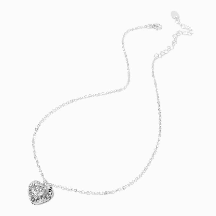 Silver-tone Hammered Heart Pendant Necklace,