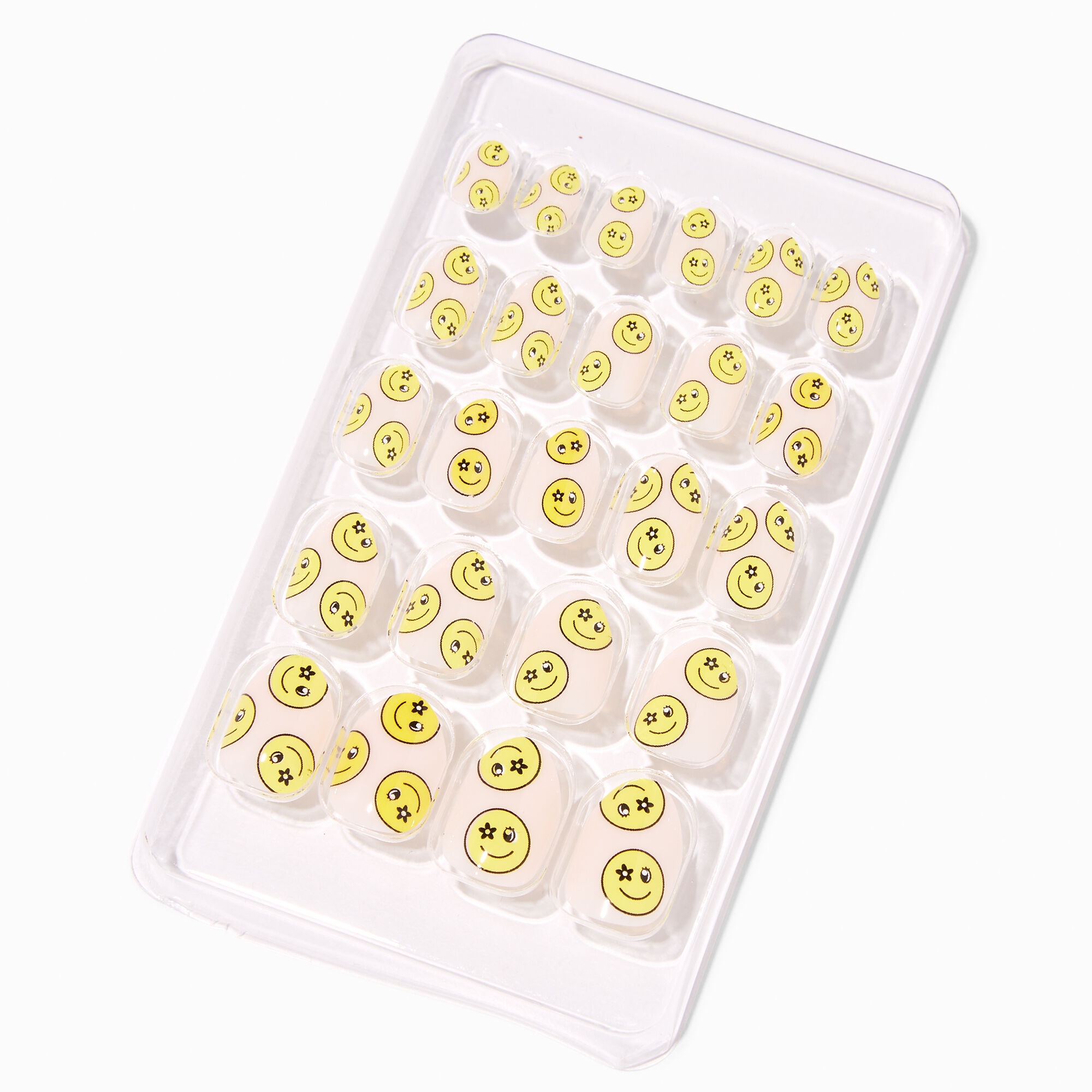Clear Happy Face Stiletto Press On Vegan Faux Nail Set - 24 Pack,