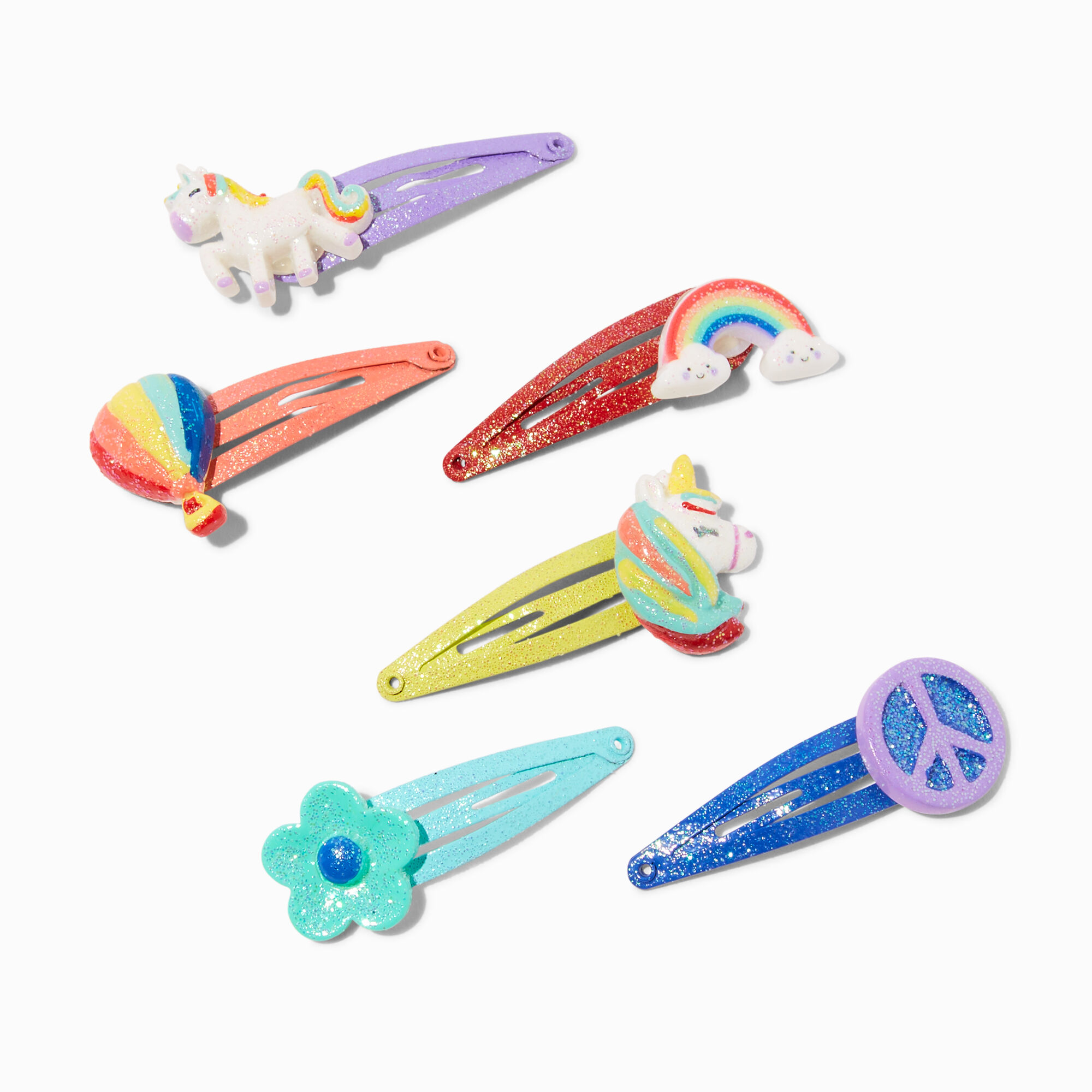 View Claires Club Unicorn Snap Hair Clips 6 Pack Rainbow information