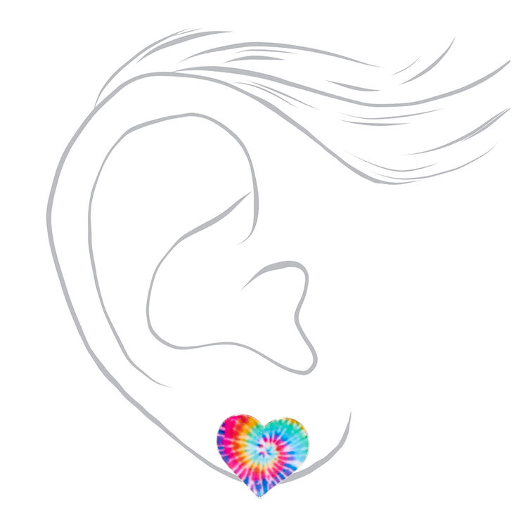 Rainbow Tie Dye Heart Clip On Earrings,