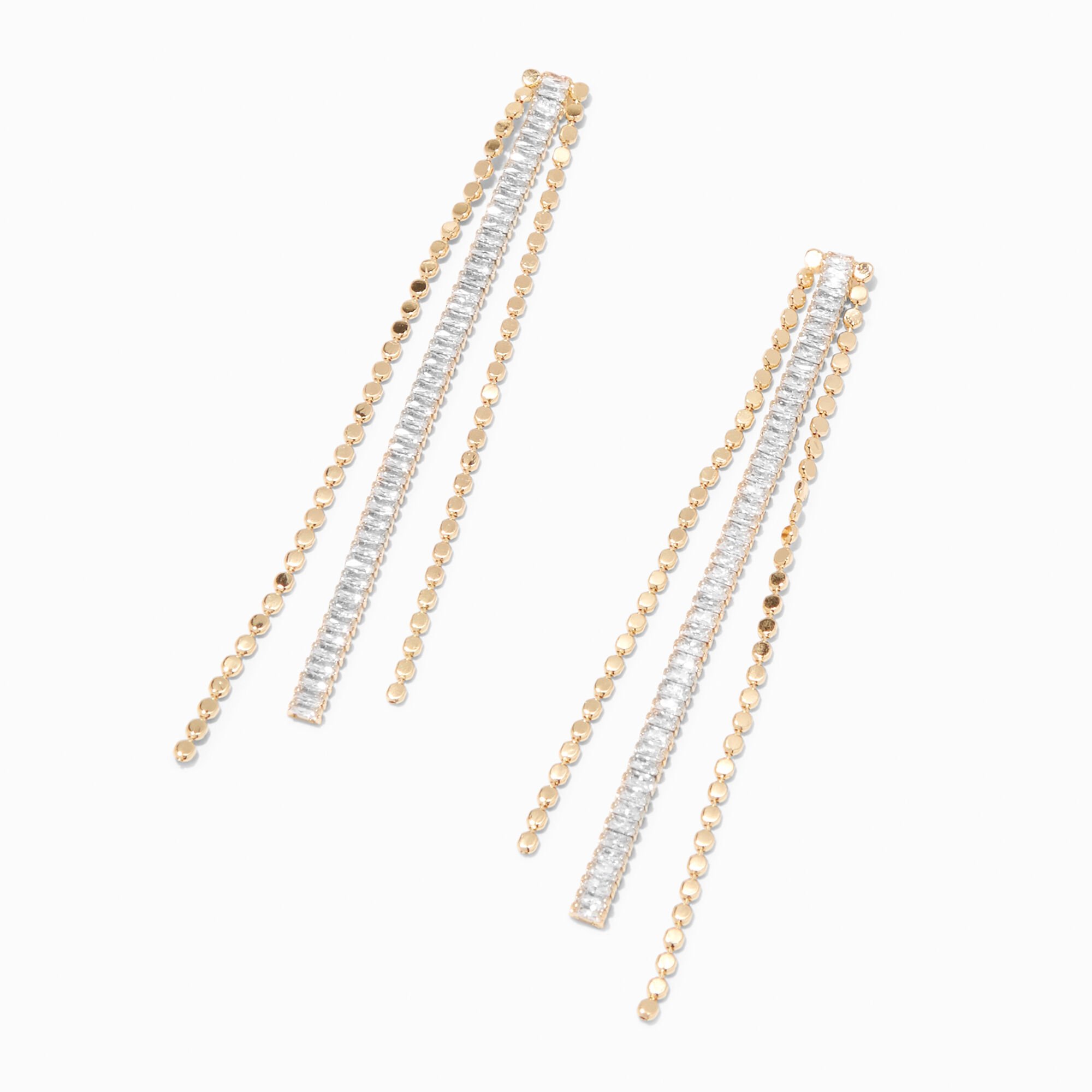 View Claires Cubic Zirconia Dainty Strands 35 Linear Drop Earrings Gold information