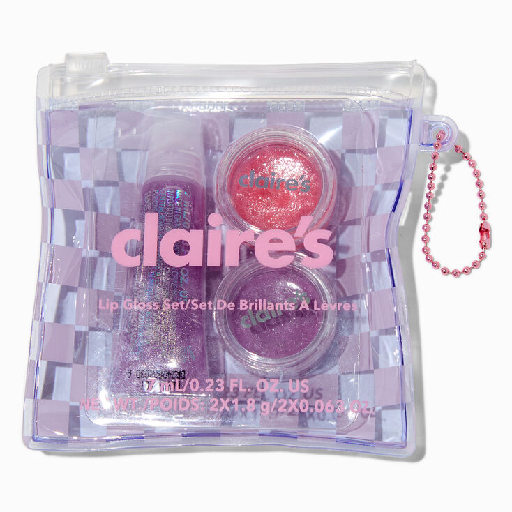Purple Checkered Lip Gloss Palette Set - 3 Pack,