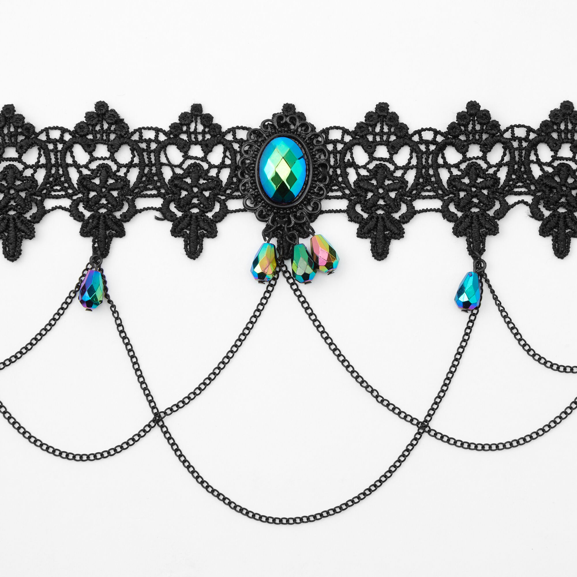 Lace Anodized Crystal Choker Necklace - Black,