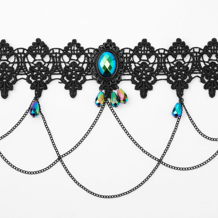 Lace Anodized Crystal Choker Necklace - Black,