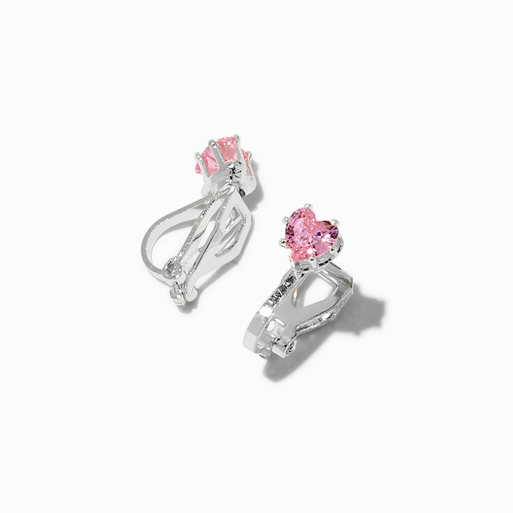 Clous d&rsquo;oreilles &agrave; clip en zircon cubique c&oelig;ur rose,