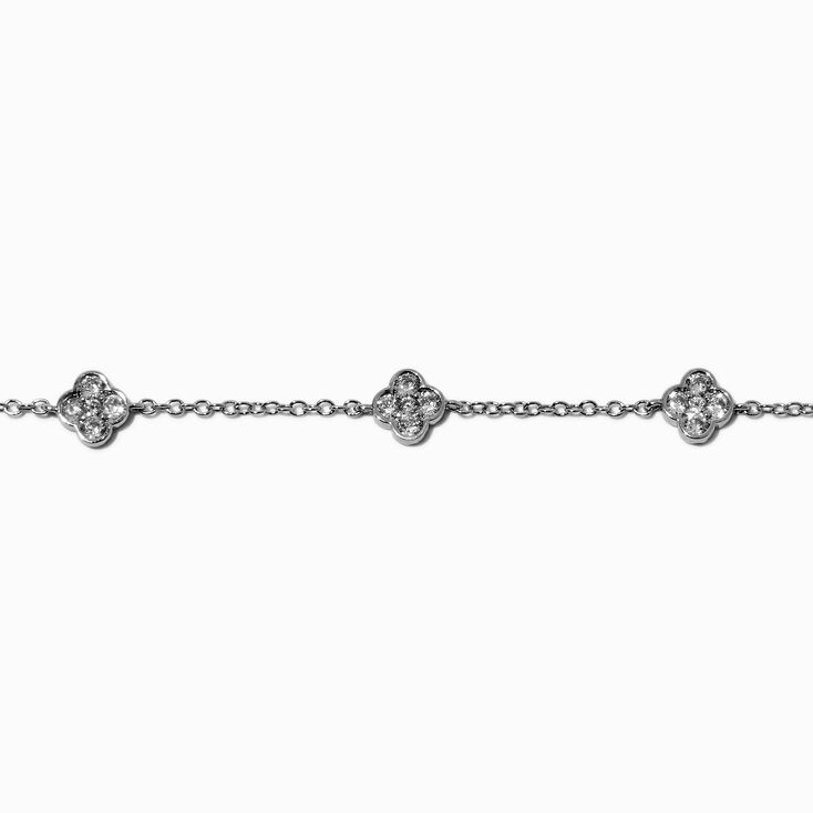 Silver-tone Cubic Zirconia Clover Chain Bracelet,
