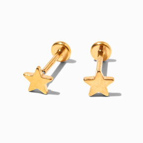 Gold-tone Titanium Star Flat Back Stud Earrings,