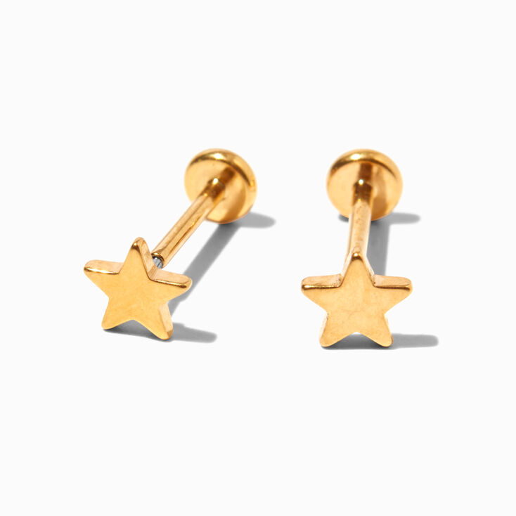 Gold-tone Titanium Star Flat Back Stud Earrings,