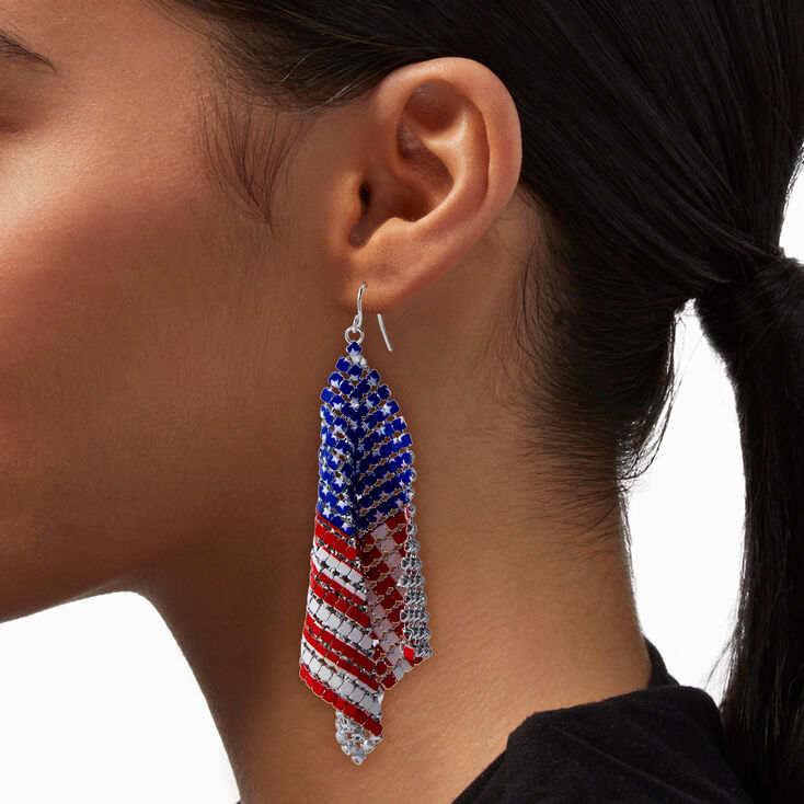 American Flag 3&quot; Mesh Drop Earrings,