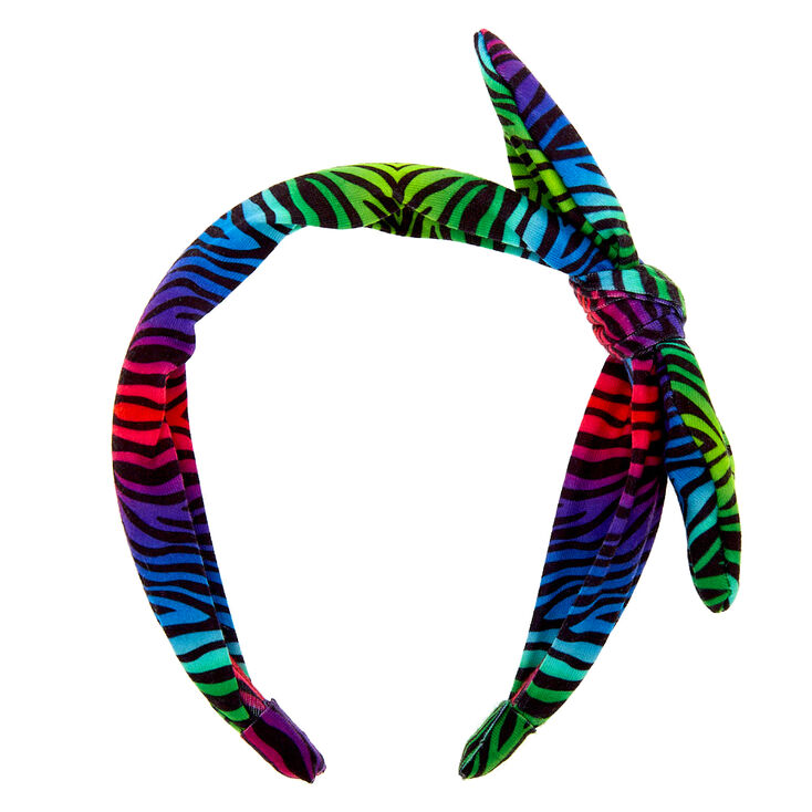 Rainbow Zebra Knotted Bow Headband | Claire's US