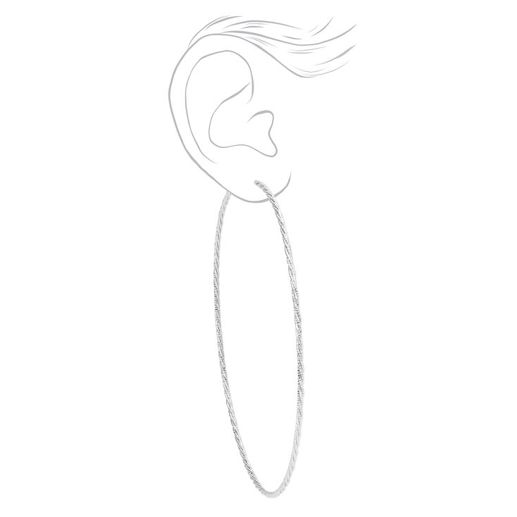 Silver 120MM Laser Cut Twisted Hoop Earrings,