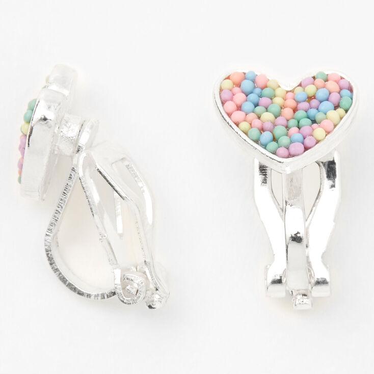 Silver Pastel Heart Clip-On Earrings,