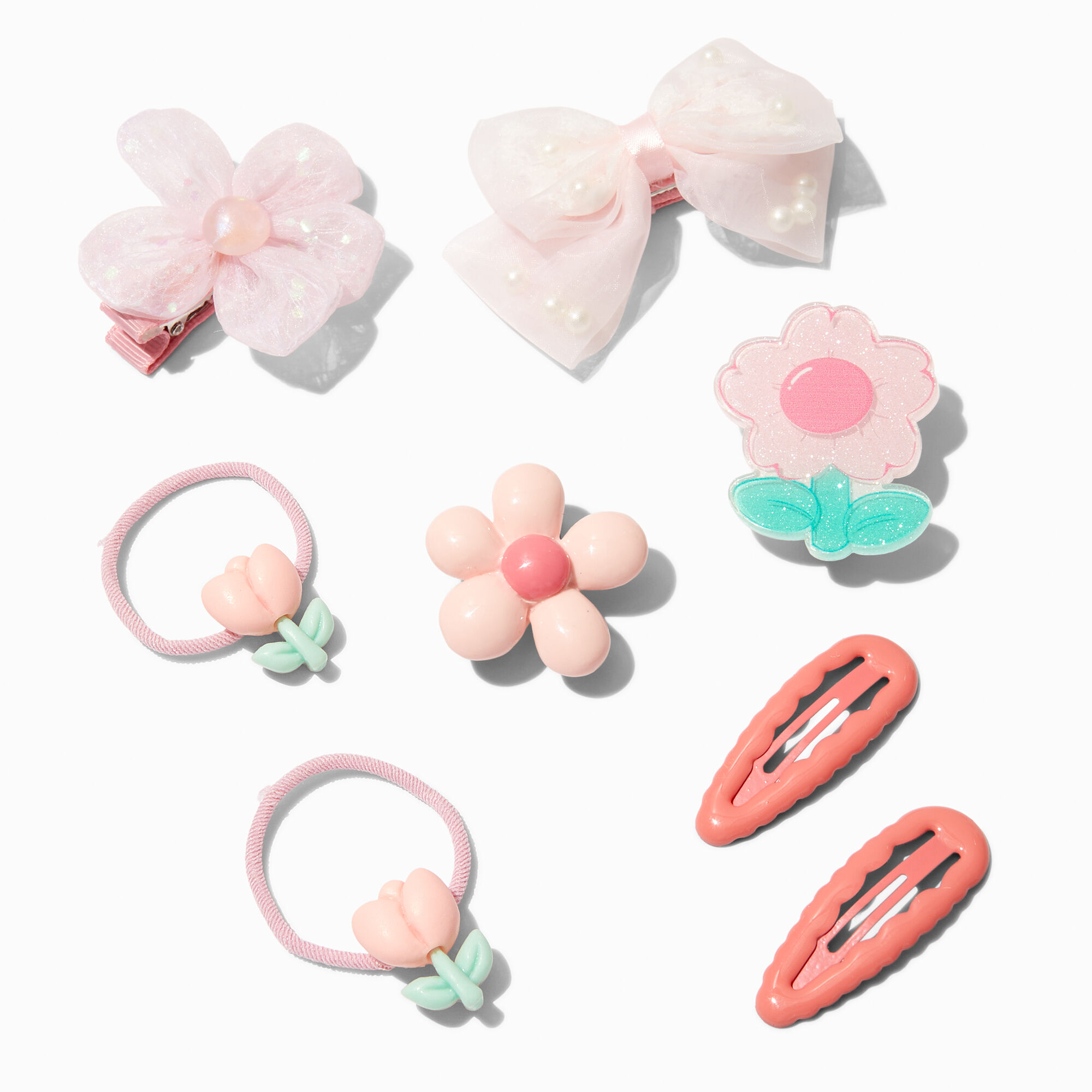 Claire's Club Pink Daisy Mixed Hair Clip Set - 8 Pack,