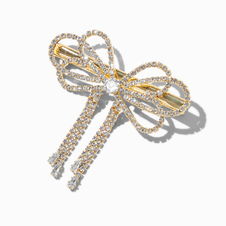 Gold Rhinestone Drip Hair Bow Clip ,