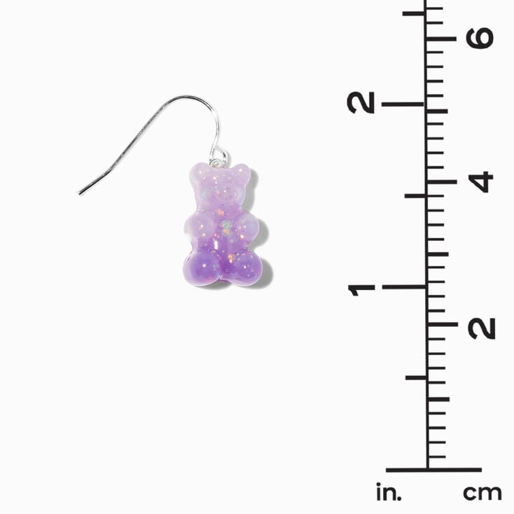 Purple Glitter Color-Changing Gummy Bear 0.5&quot; Drop Earrings,