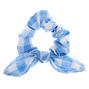 Small Gingham Knotted Bow Hair Scrunchie - Blue,