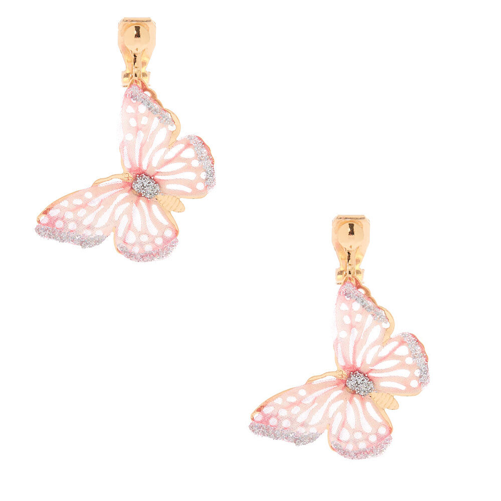 Pendantes à clip roses motif papillon 2,5 cm,
