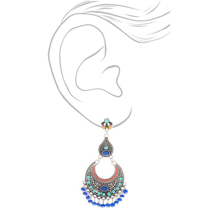 Silver 3&quot; Vintage Beaded Filigree Drop Earrings - Blue,