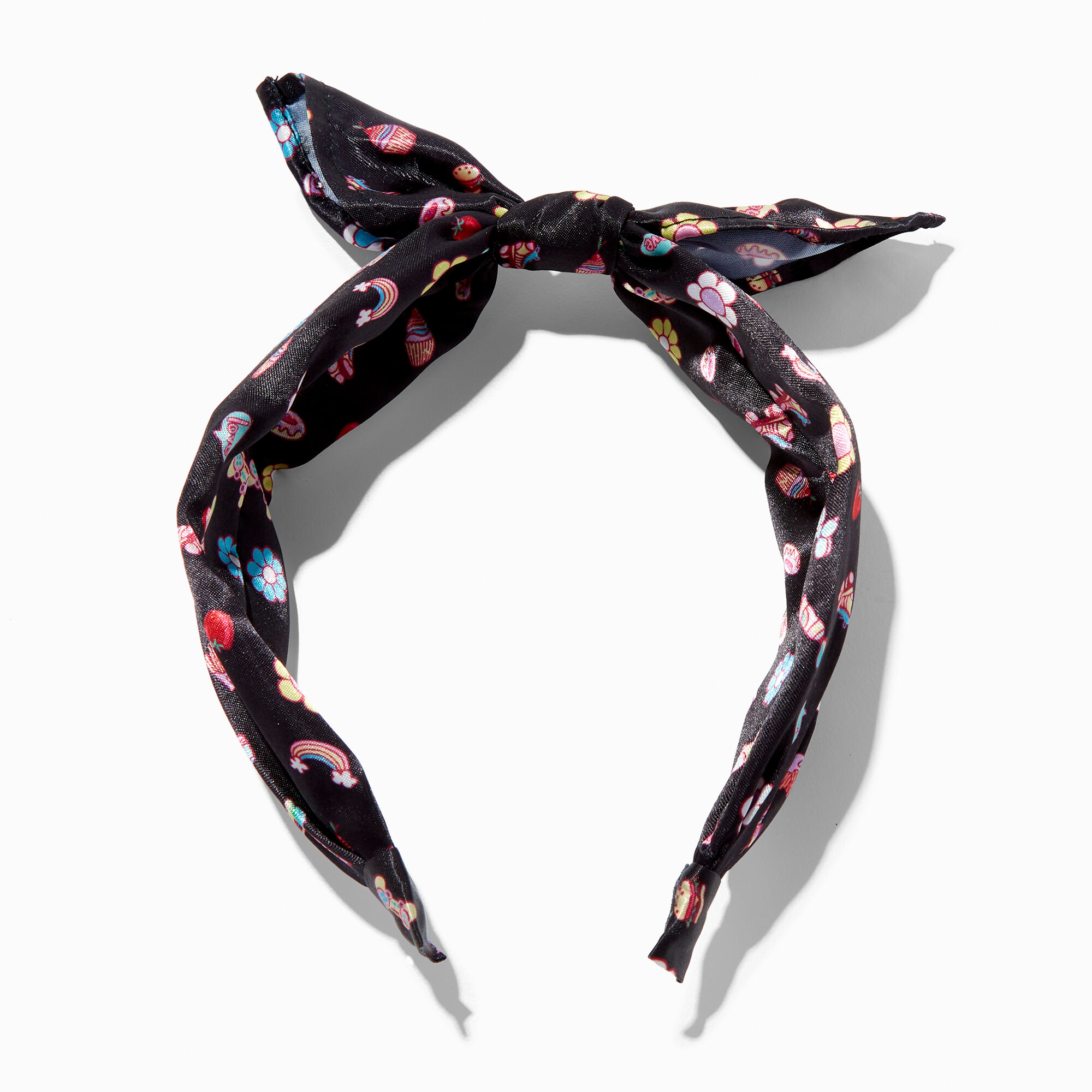 Black Mixed Emoji Icons Knotted Bow Headband,