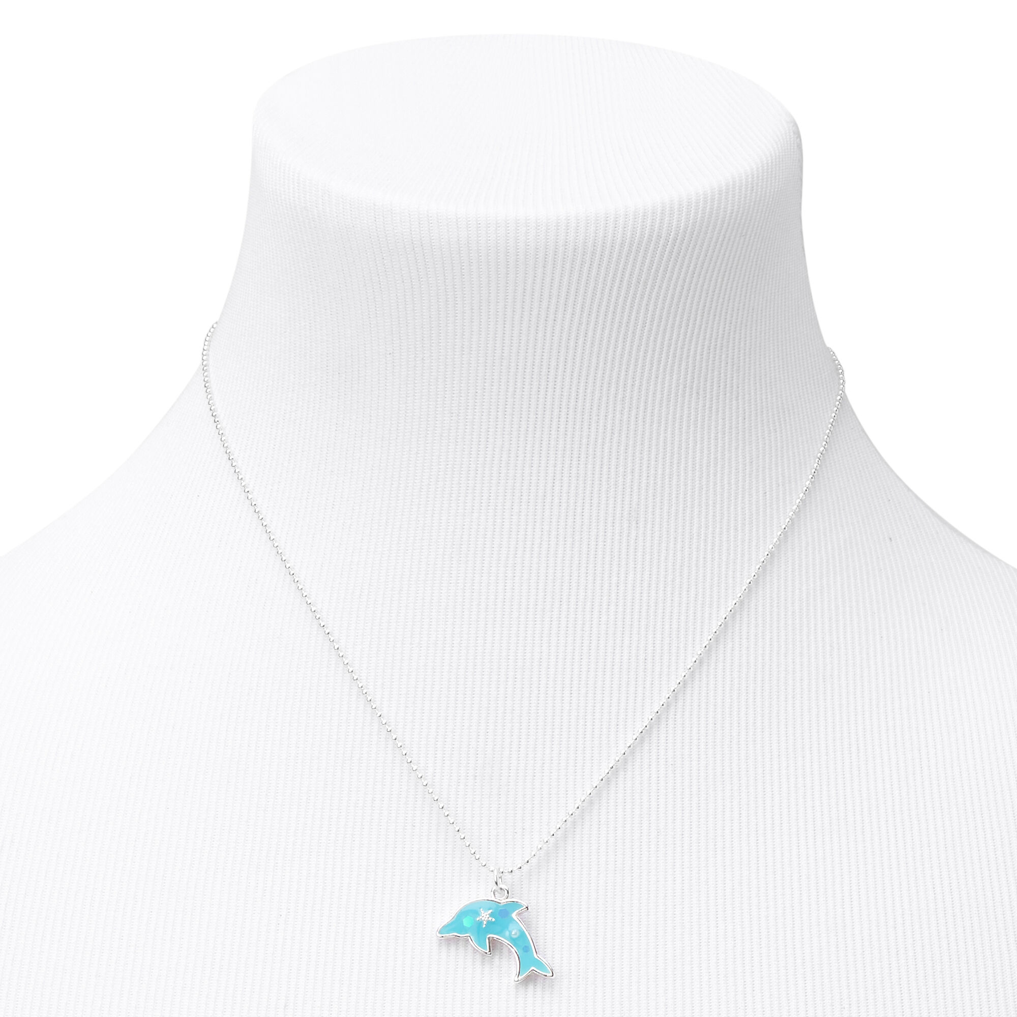 Silver Glow In The Dark Dolphin Pendant Necklace,
