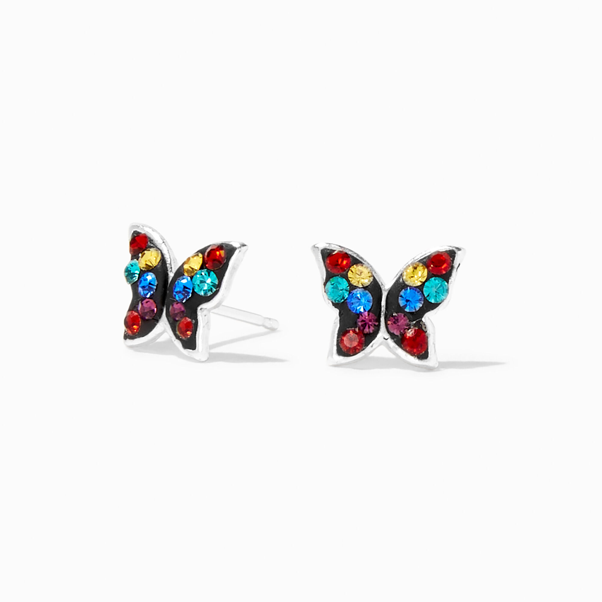 View Claires Rainbow Crystal Butterfly Stud Earrings Silver information