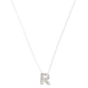 Silver Embellished Initial Pendant Necklace - R,