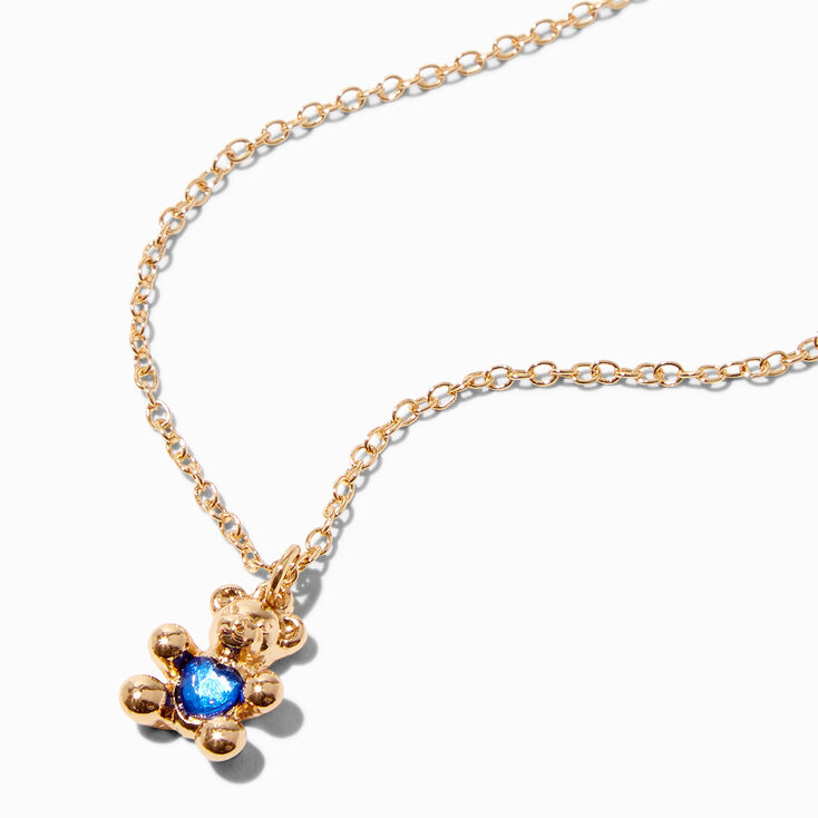 Gold September Birthstone Teddy Bear Pendant Necklace,