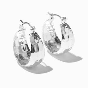Silver-tone Chunky Textured Hoop Earrings,