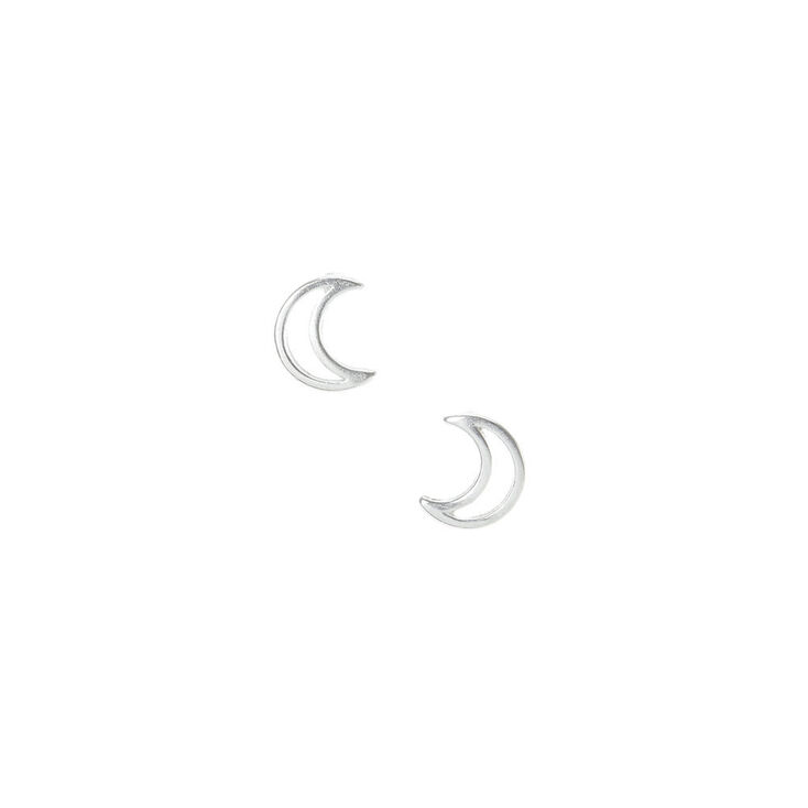 Sterling Silver Crescent Moon Stud Earrings,