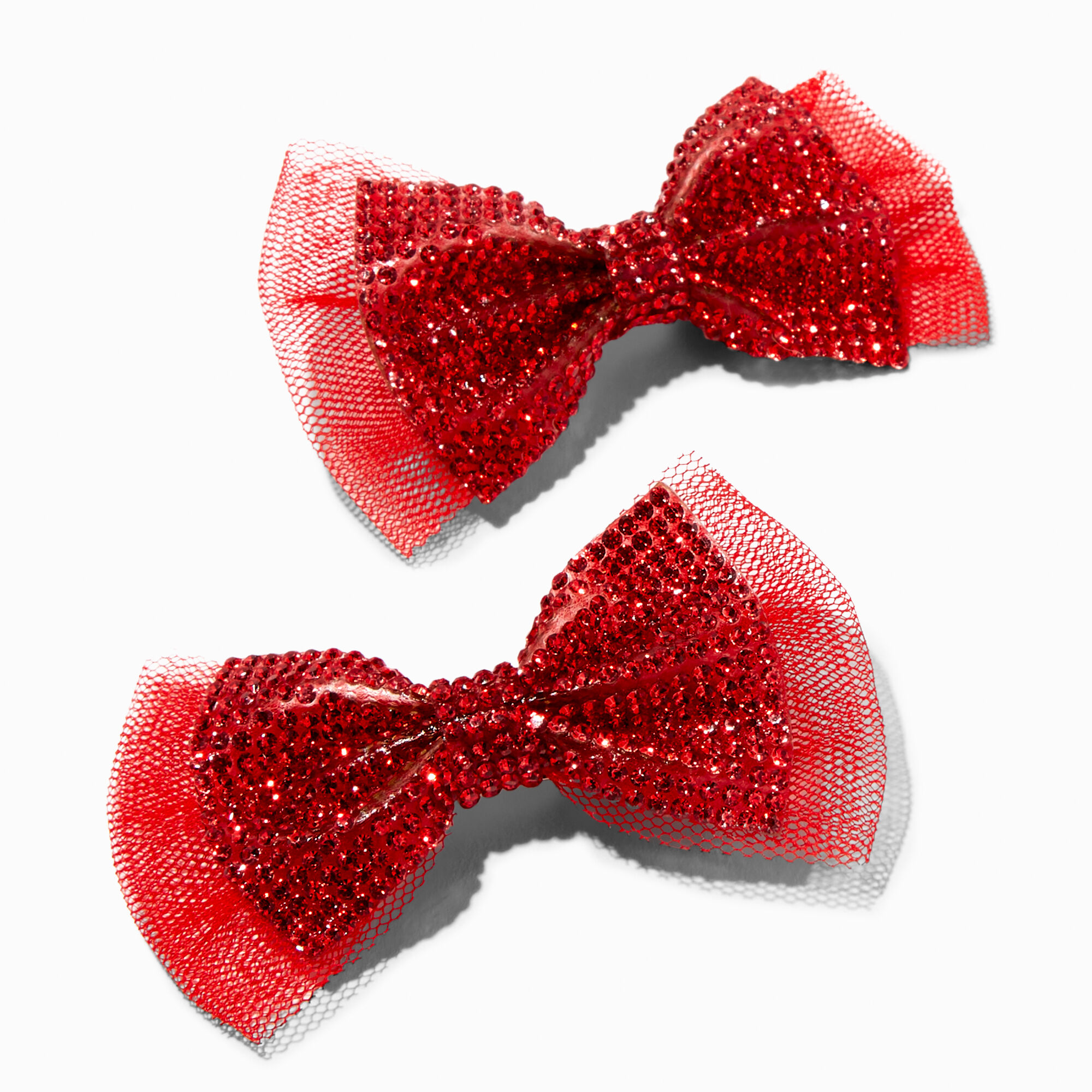 Claire's Club Holiday Red Rhinestone Tulle Hair Bow Clips - 2 Pack,