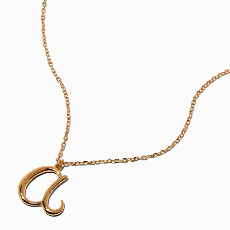 Gold-tone Curly Script Initial Pendant Necklace - A,