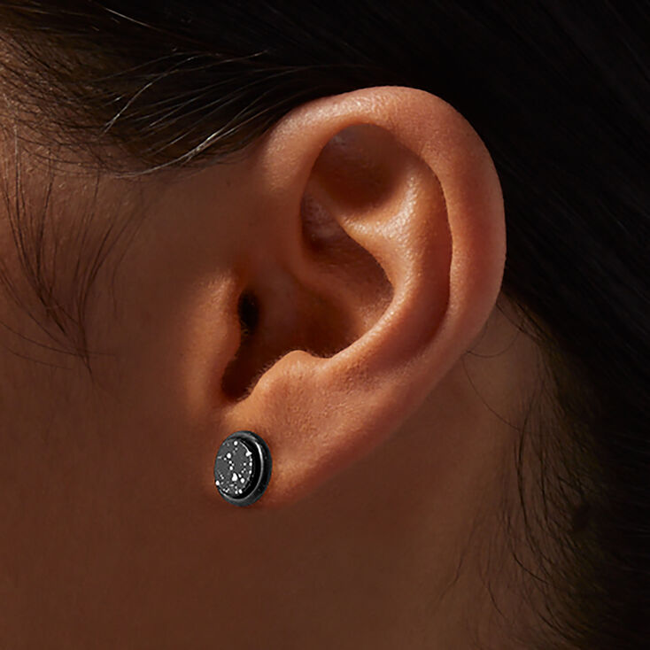 Black Splatter Button Faux Ear Plug Earrings,