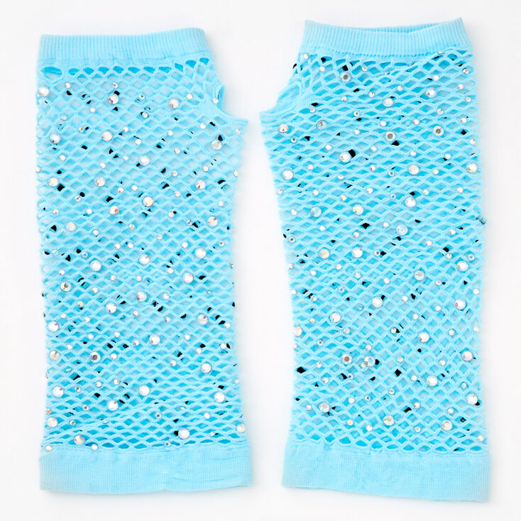 Mitaines en r&eacute;sille avec strass - Bleu,